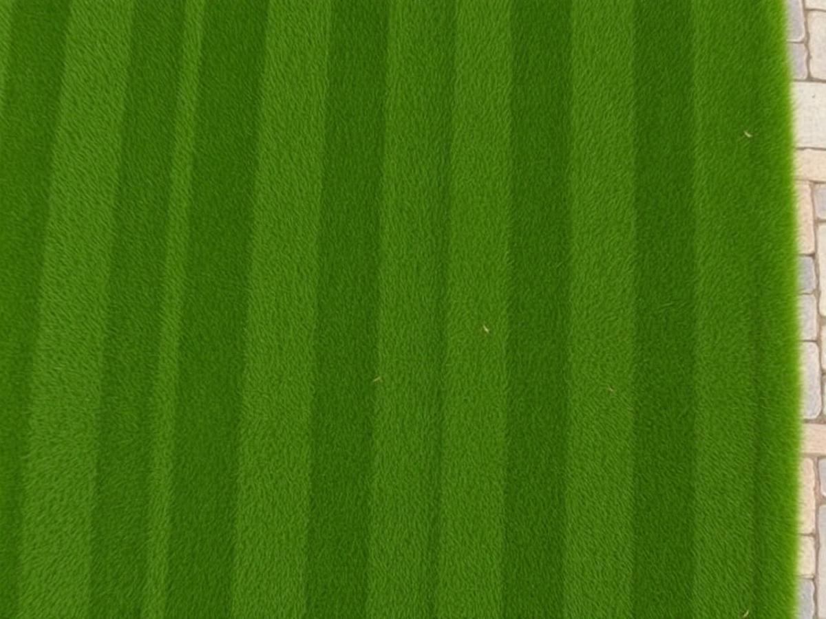 Freshly striped lawn along a stone border